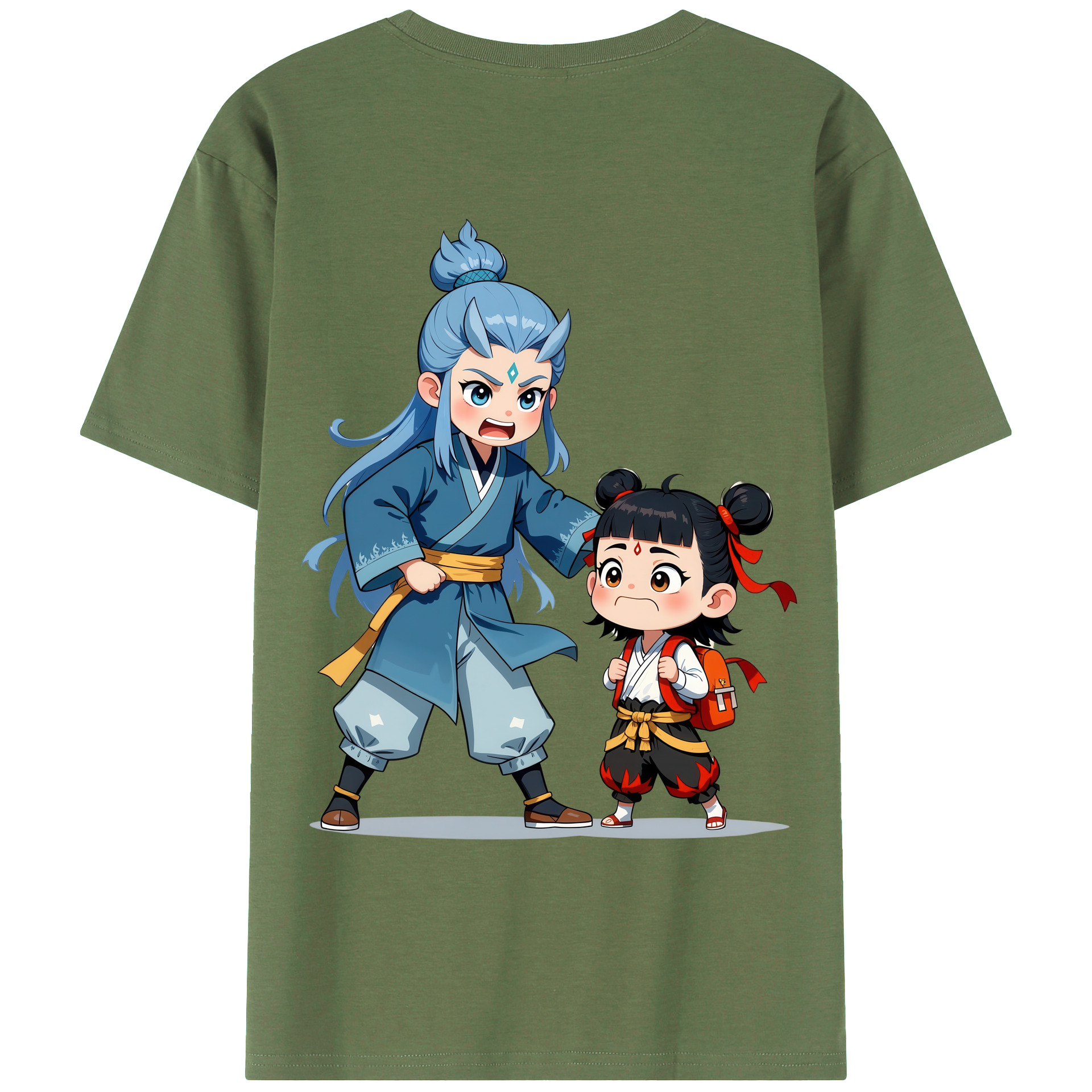 （画像用） Ne Zha 2 ナタ 魔童の大暴れ 綿100％ メンズ半袖Tシャツ（バックプリント） 通気性
